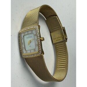 Skagen Denmark 384XSGG Gold Tone Crystal Mother of Pearl Watch 22mm